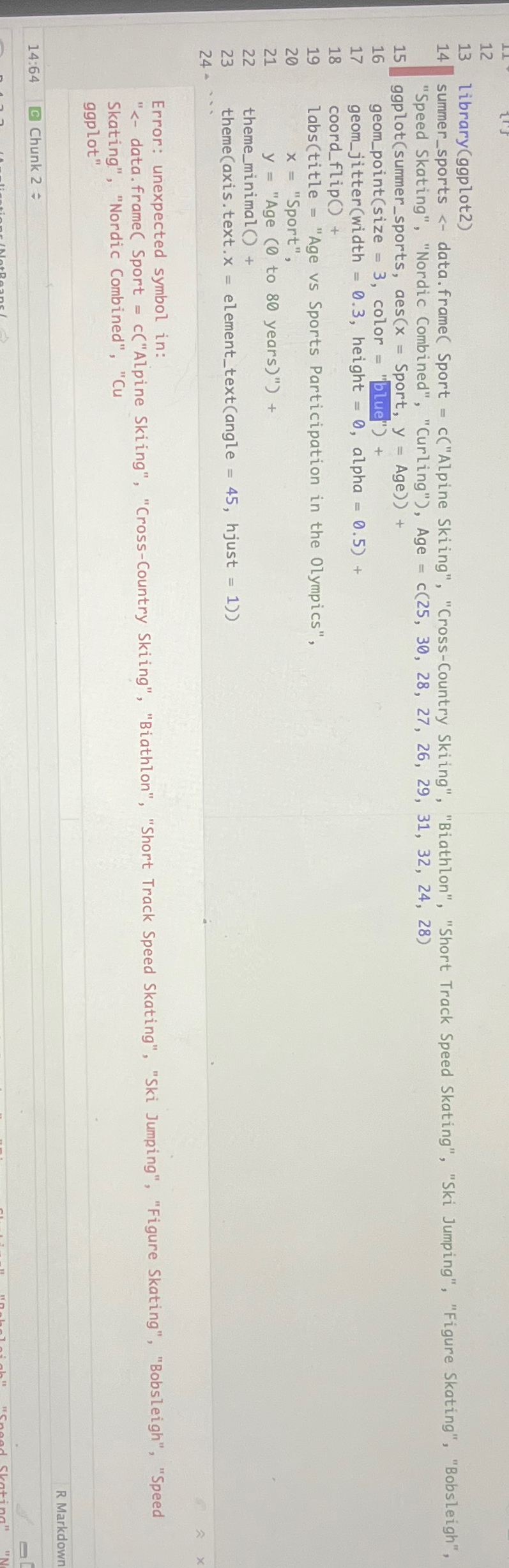 Correct the error in this R code please
