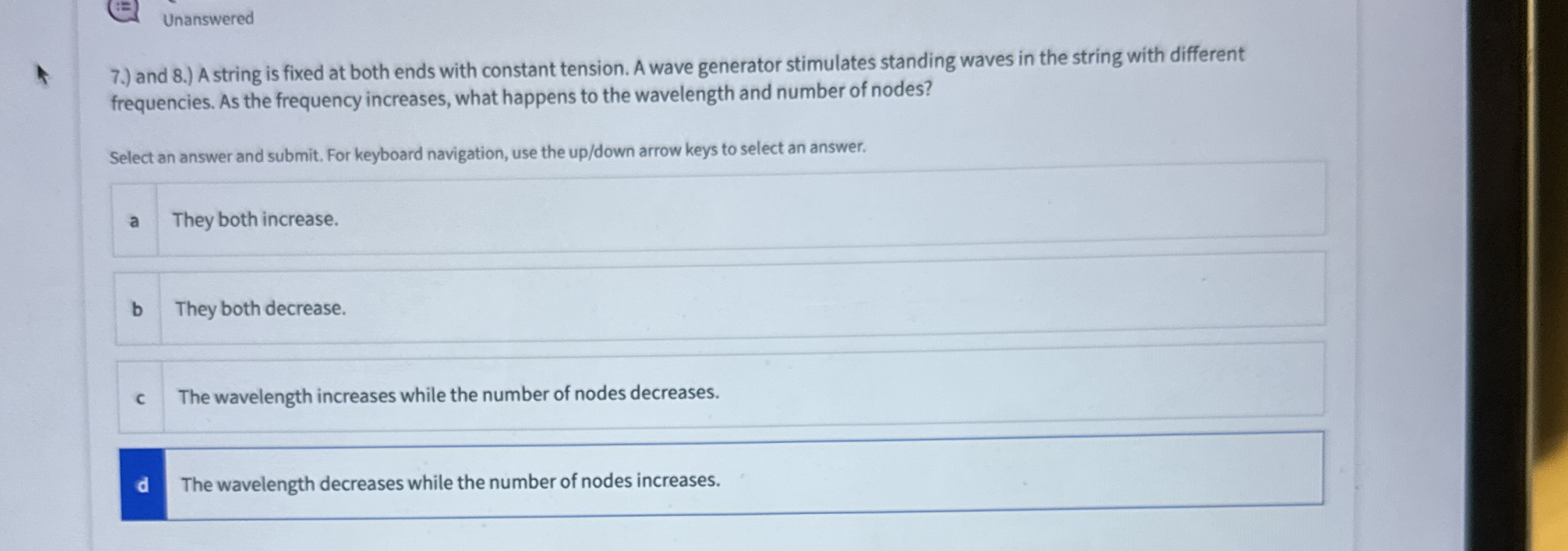 Unanswered 7 . ) and 8 . ) A string is fixed at