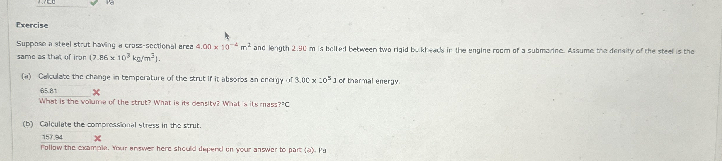 Exercise Suppose a steel strut having a cross -