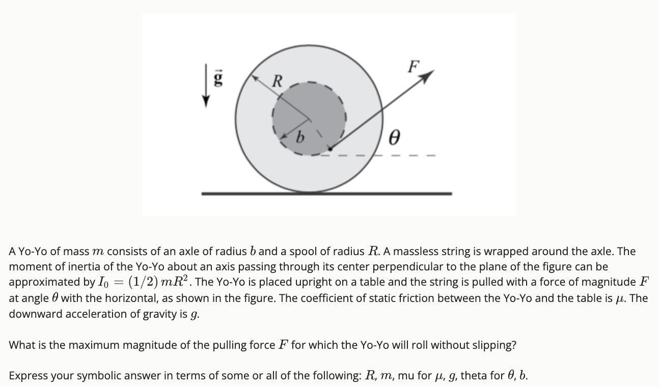 A Yo - Yo of mass \ ( m \ ) consists of an axle