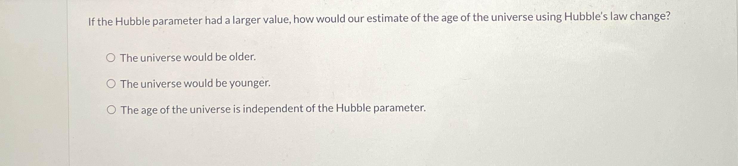 If the Hubble parameter had a larger value, how