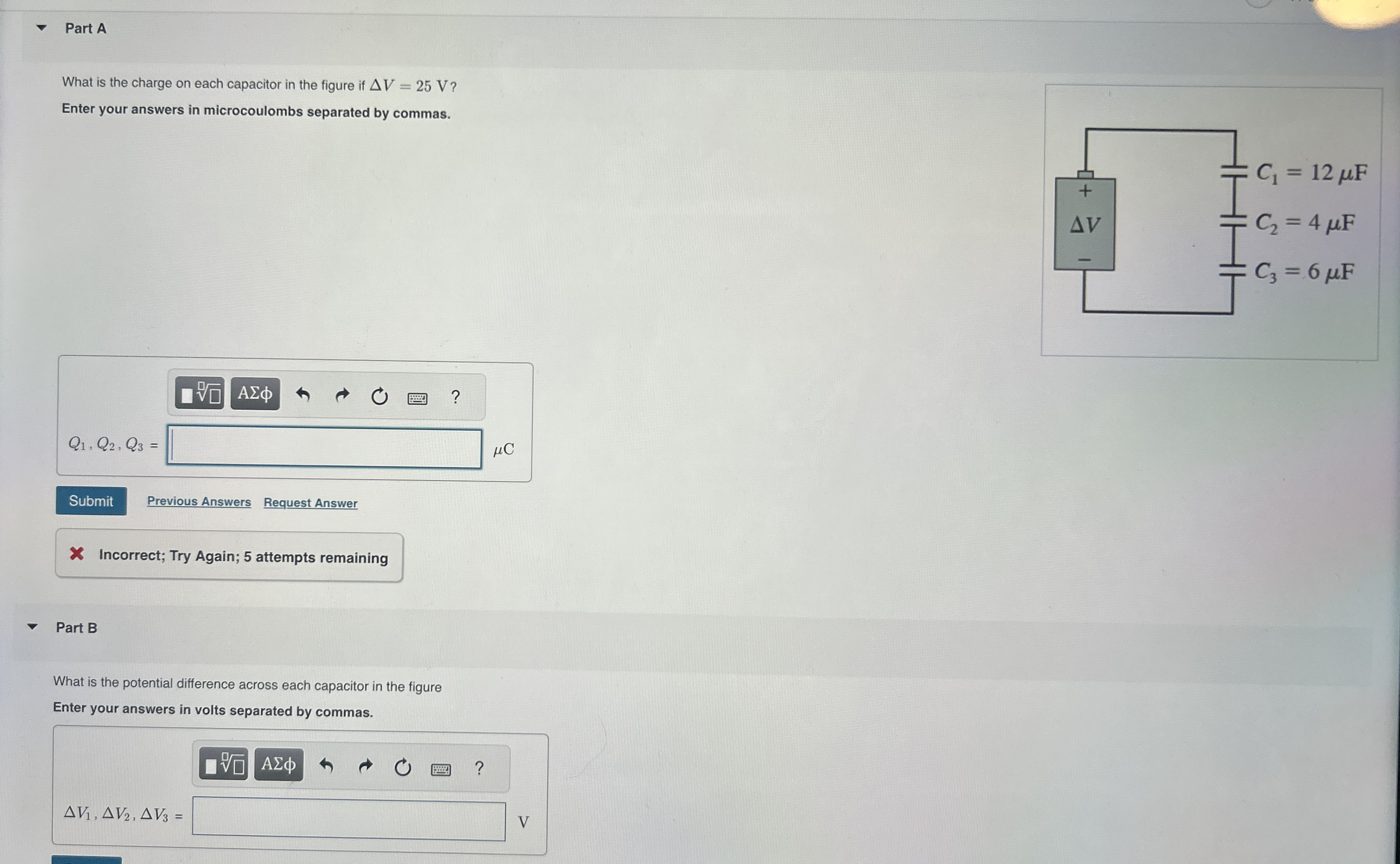 Part A What is the charge on each capacitor in