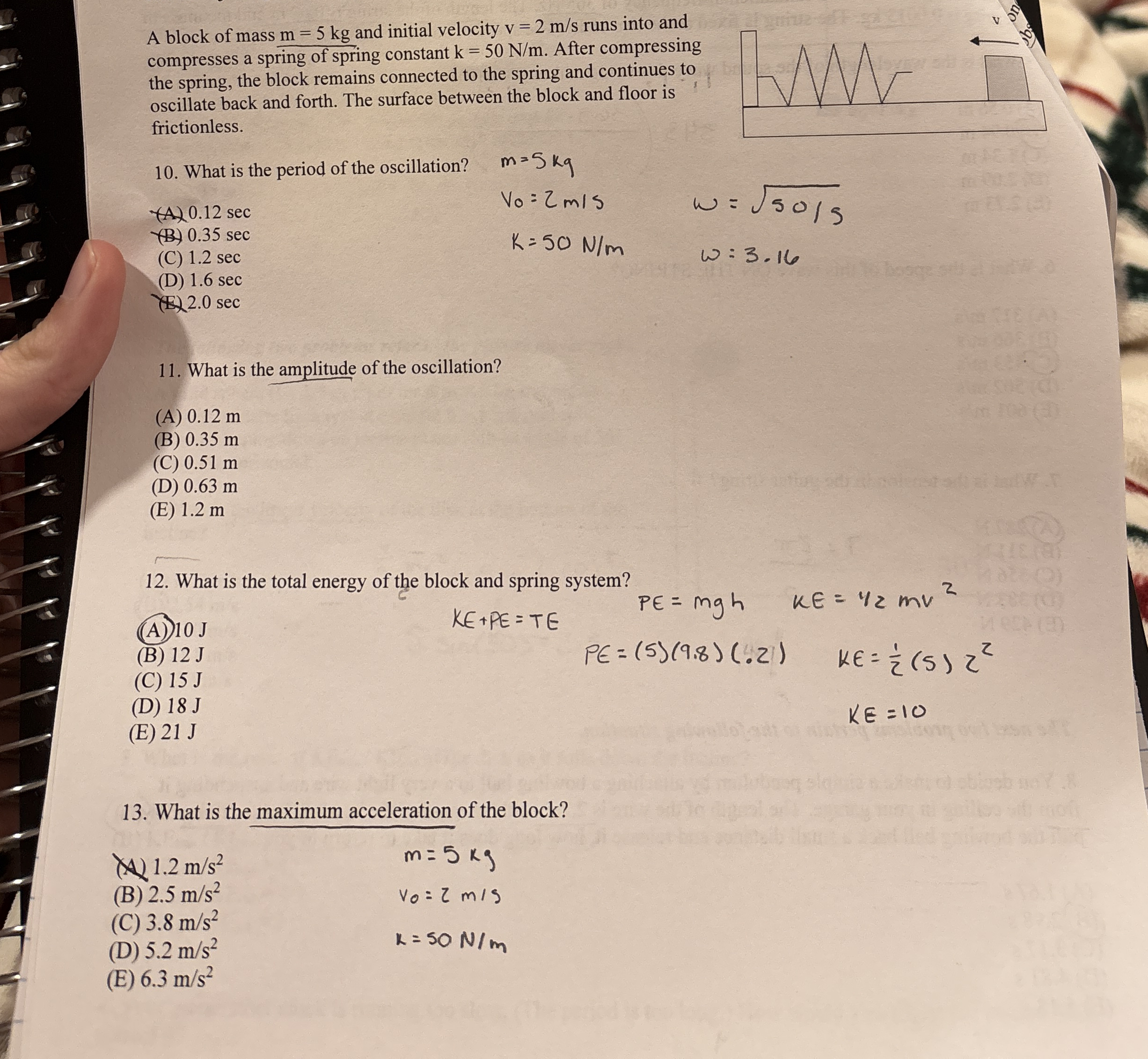 A block of mass m = 5 k g and initial velocity v