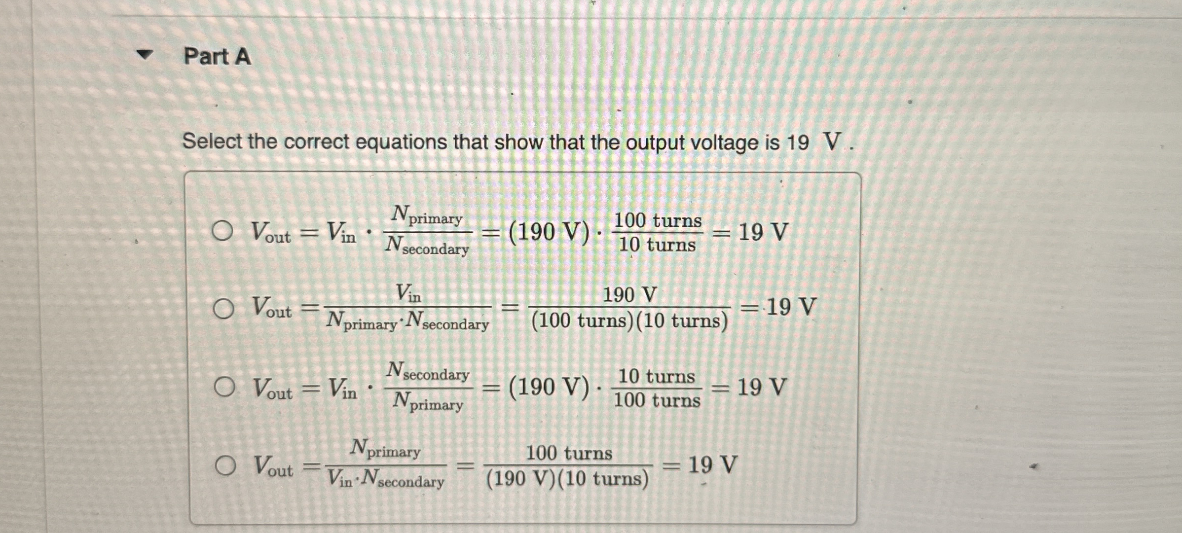 Part A Select the correct equations that show