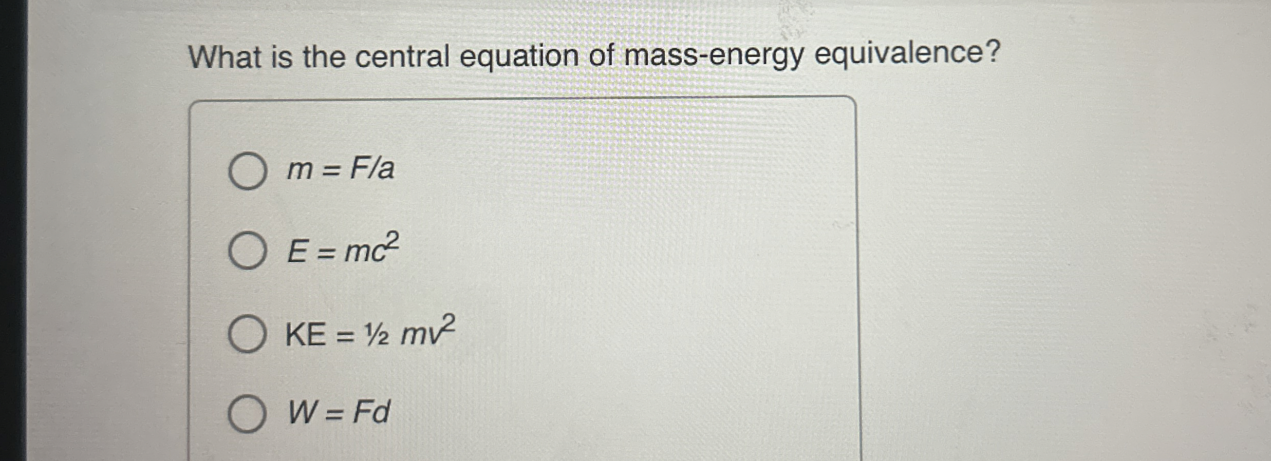 What is the central equation of mass - energy
