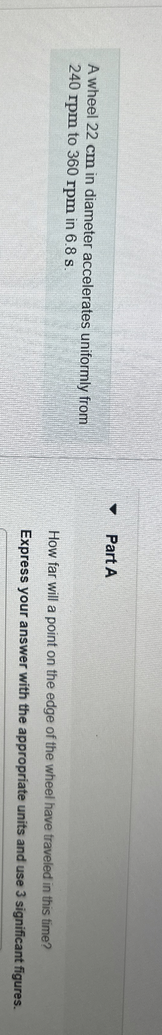 A wheel 2 2 cm in diameter accelerates uniformly