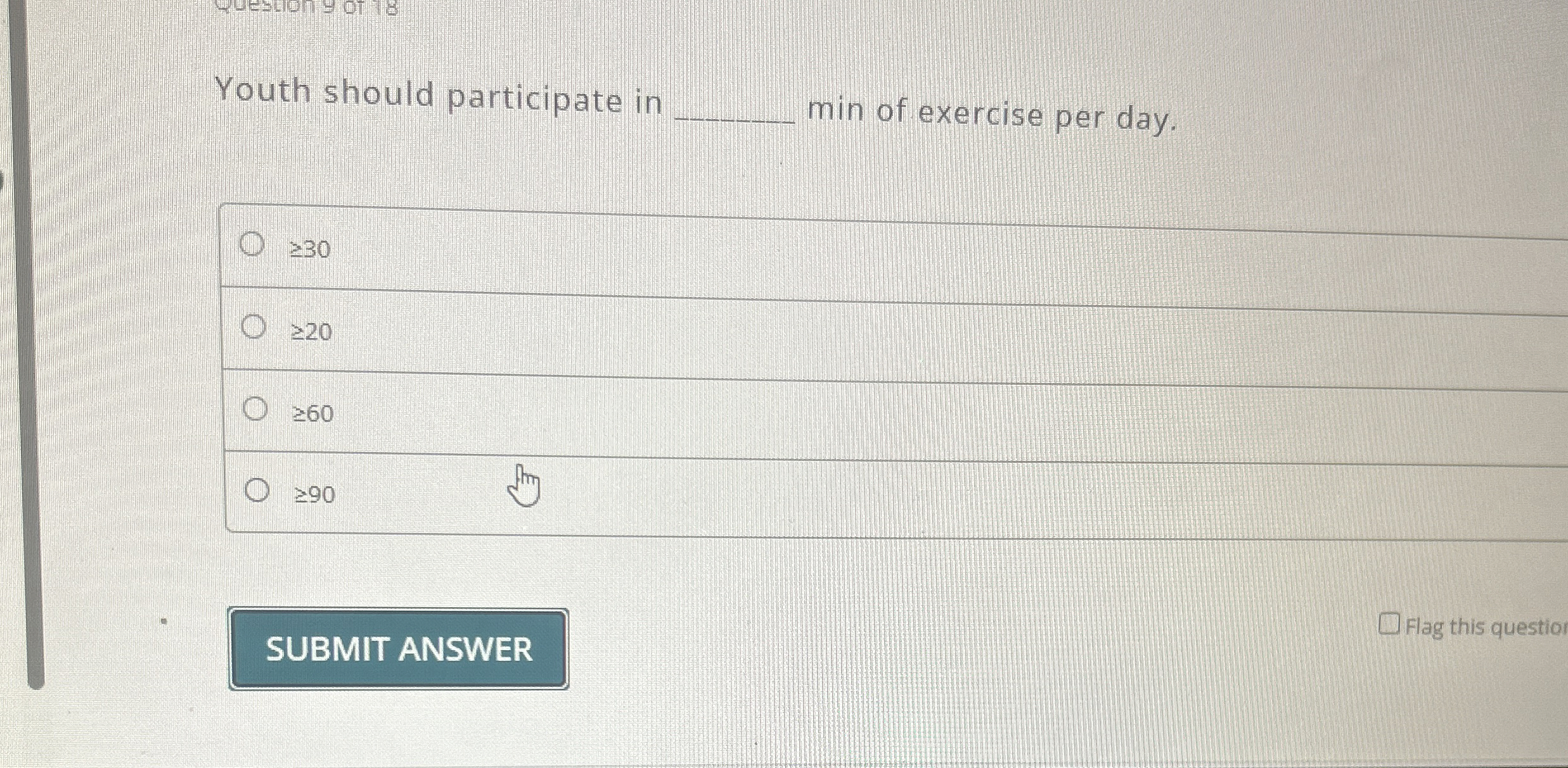 Youth should participate in min of exercise per