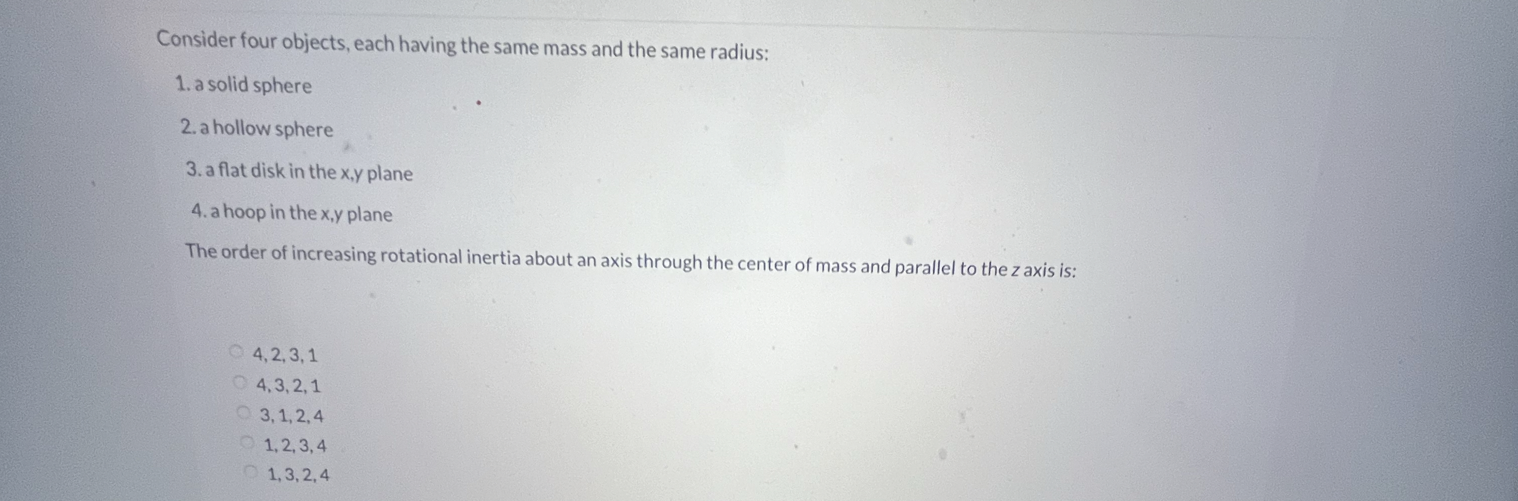 Consider four objects, each having the same mass