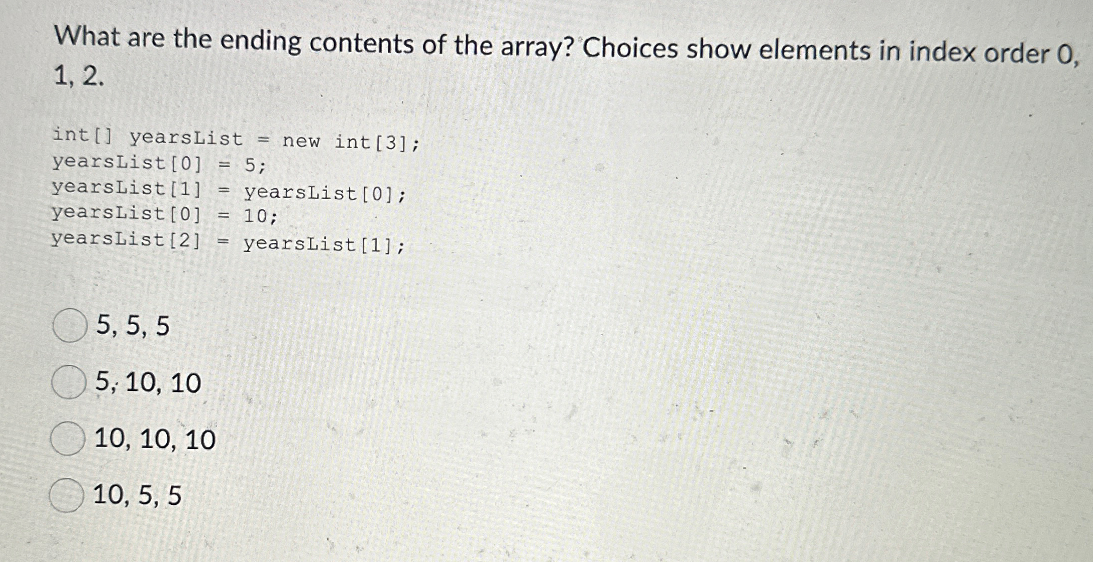 What are the ending contents of the array?