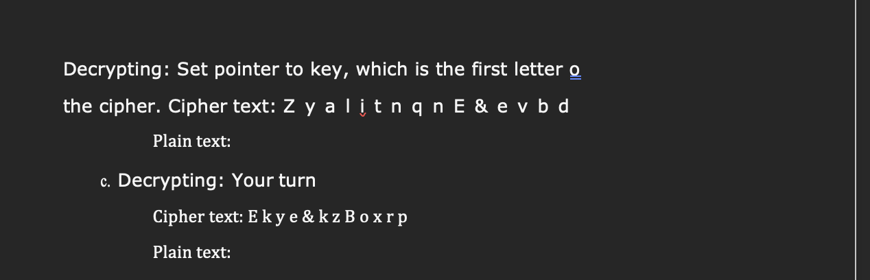 Decrypting: Set pointer to key, which is the