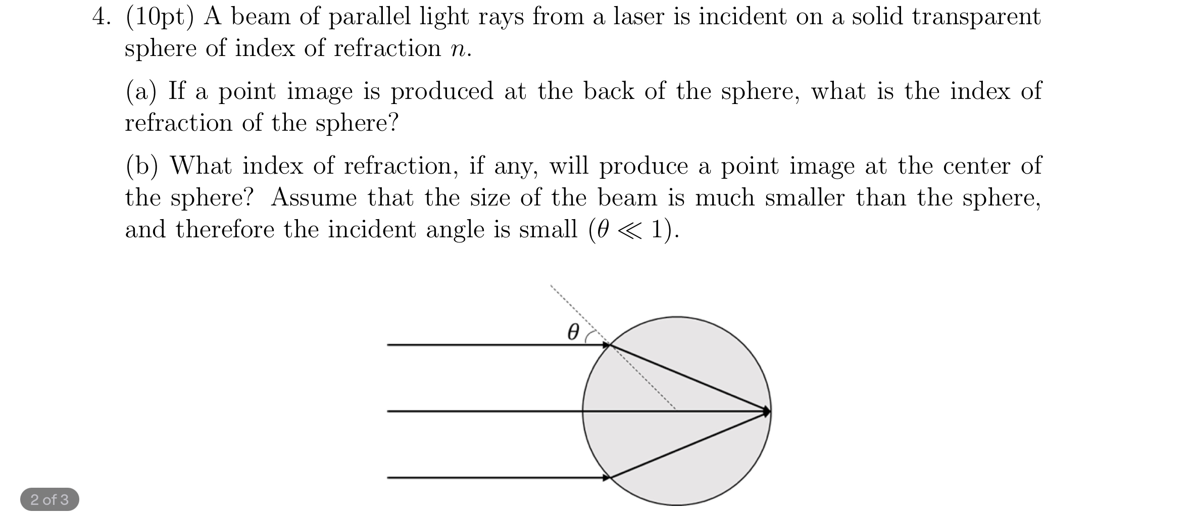( 1 0 pt ) A beam of parallel light rays from a