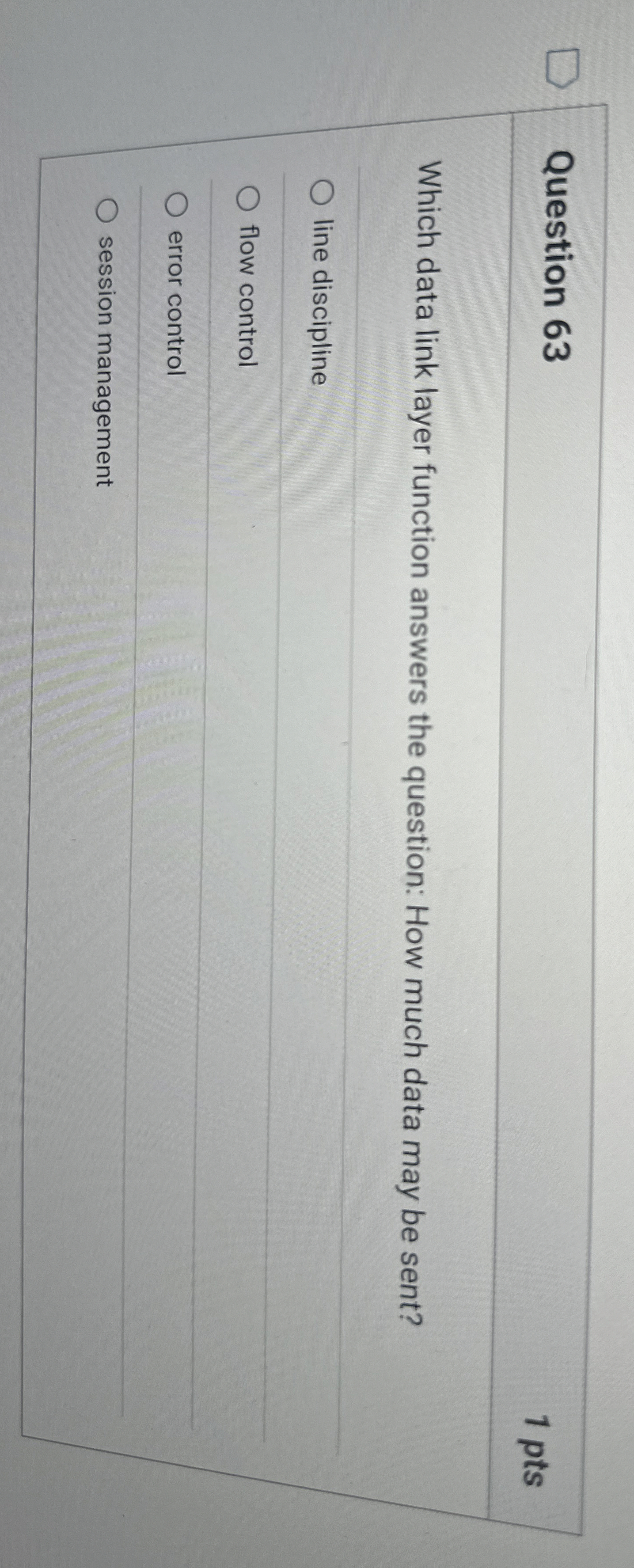 Question 6 3 1 pts Which data link layer function