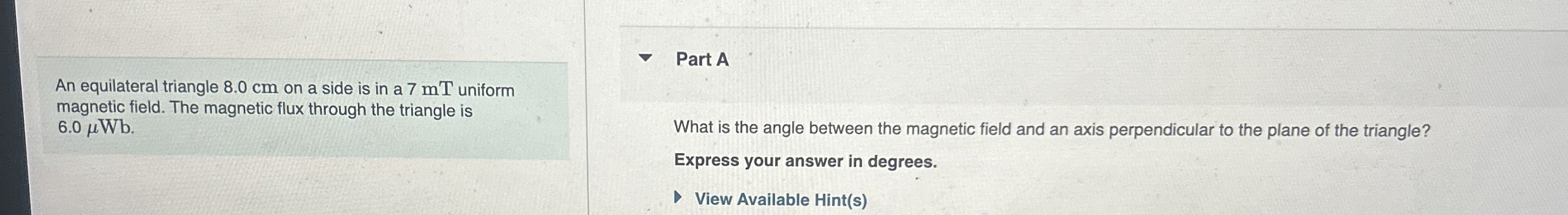 An equilateral triangle 8 . 0 cm on a side is in