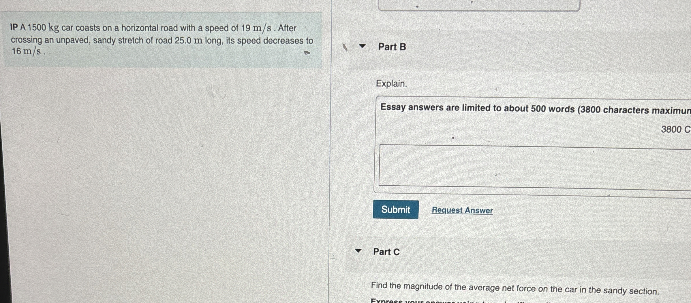 IP A 1 5 0 0 kg car coasts on a horizontal road