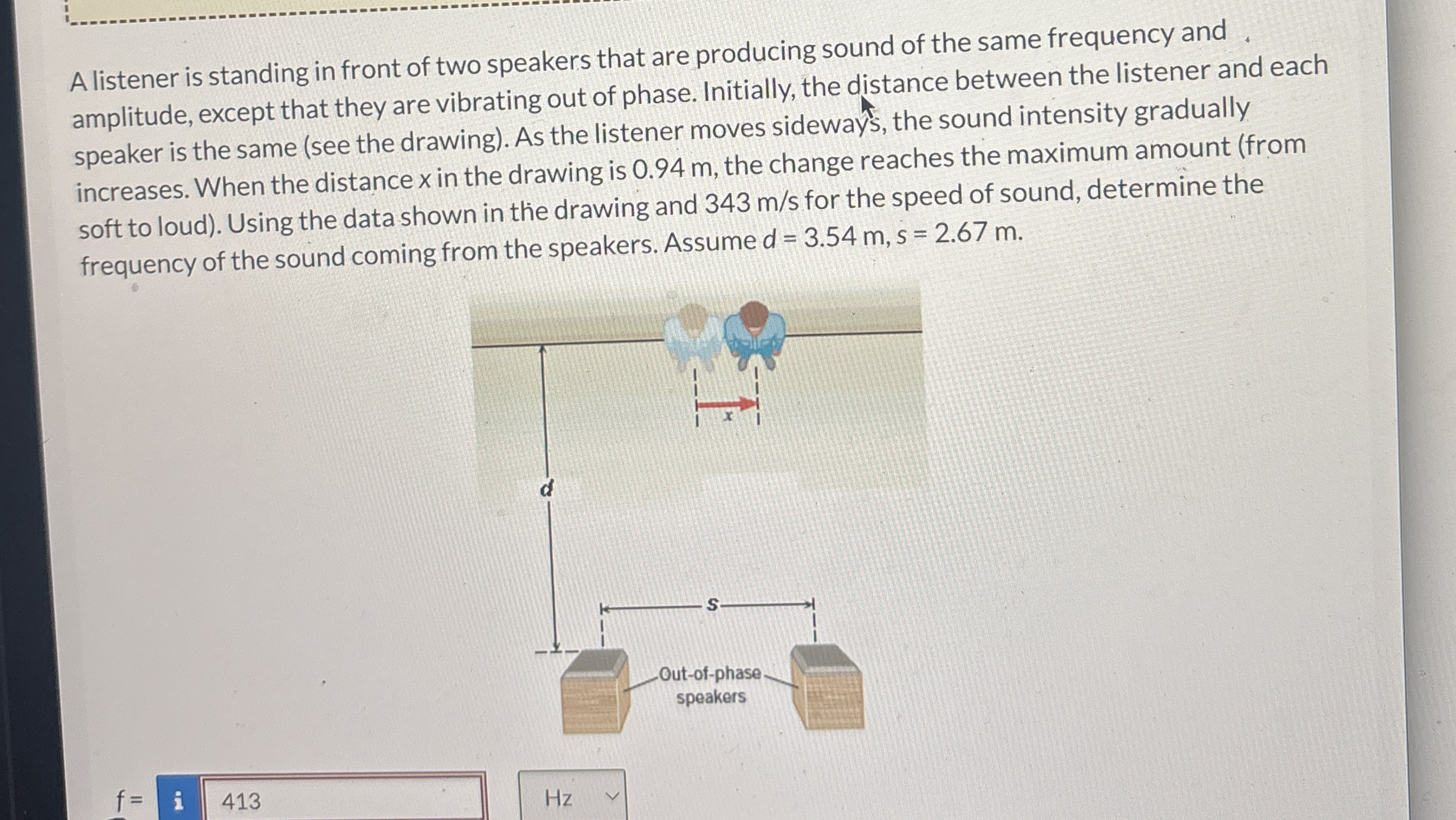 A listener is standing in front of two speakers