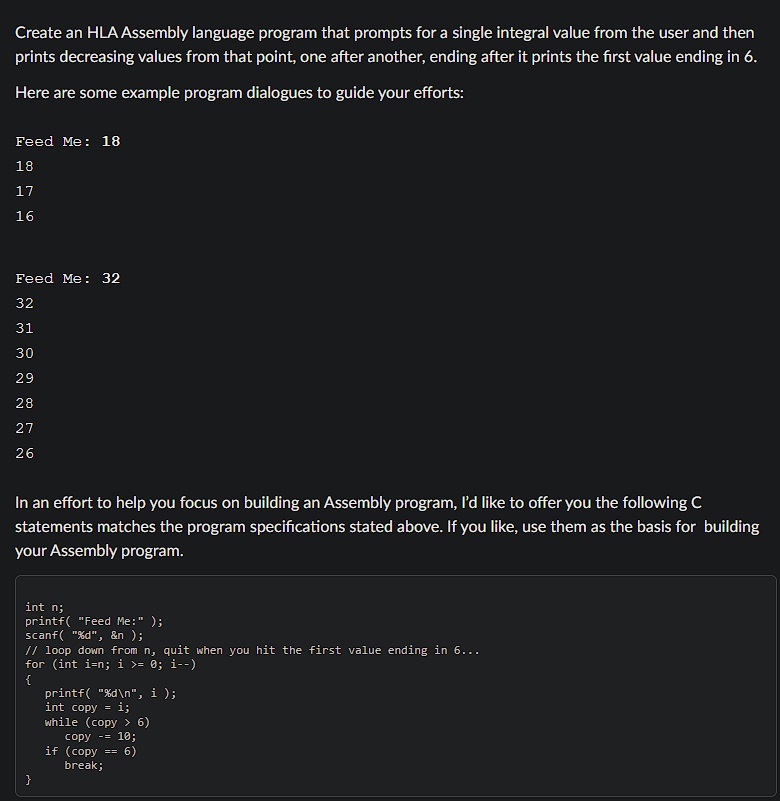 HLA question. Create an HLA program that prompts