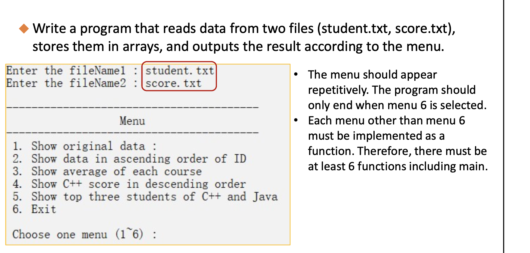 Write a program that reads data from two files (
