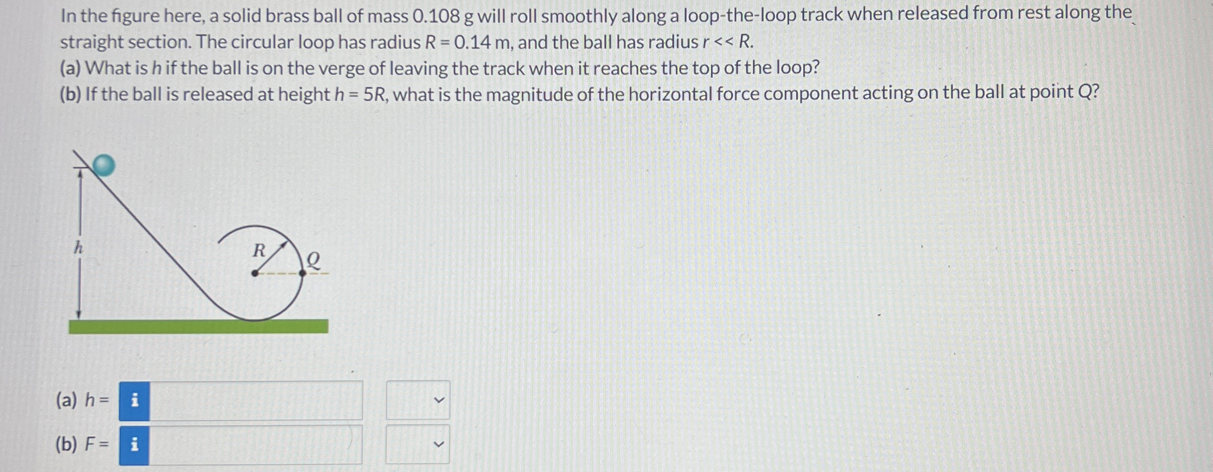 In the figure here, a solid brass ball of mass 0