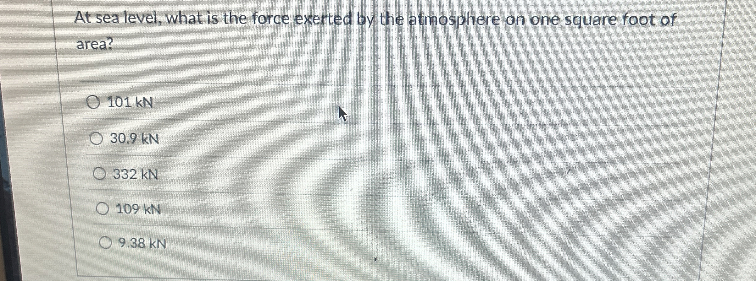 At sea level, what is the force exerted by the