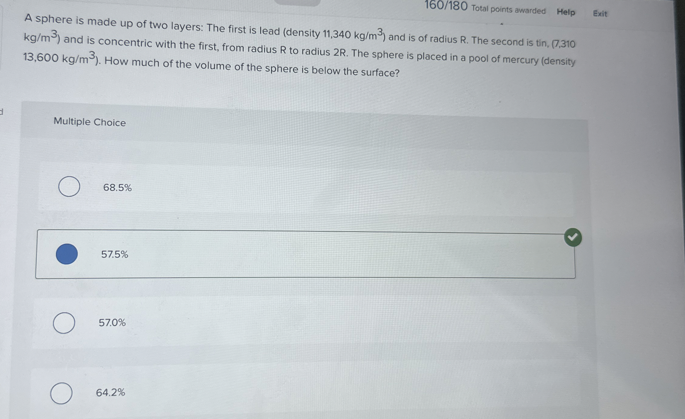 1 6 0 / 1 8 0 Total points awarded Help Exit A