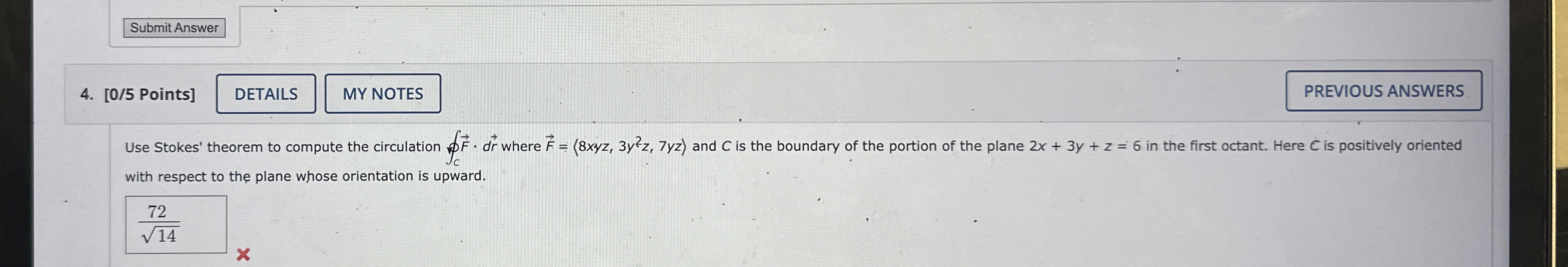 [ 0 / 5 Points ] with respect to the plane whose