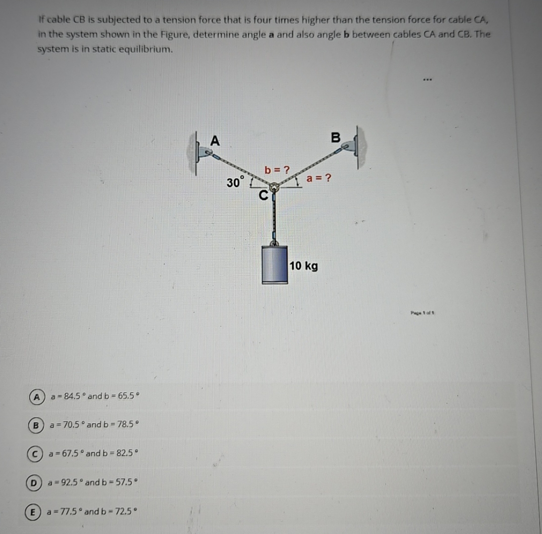 If cable CB is subjected to a tension force that