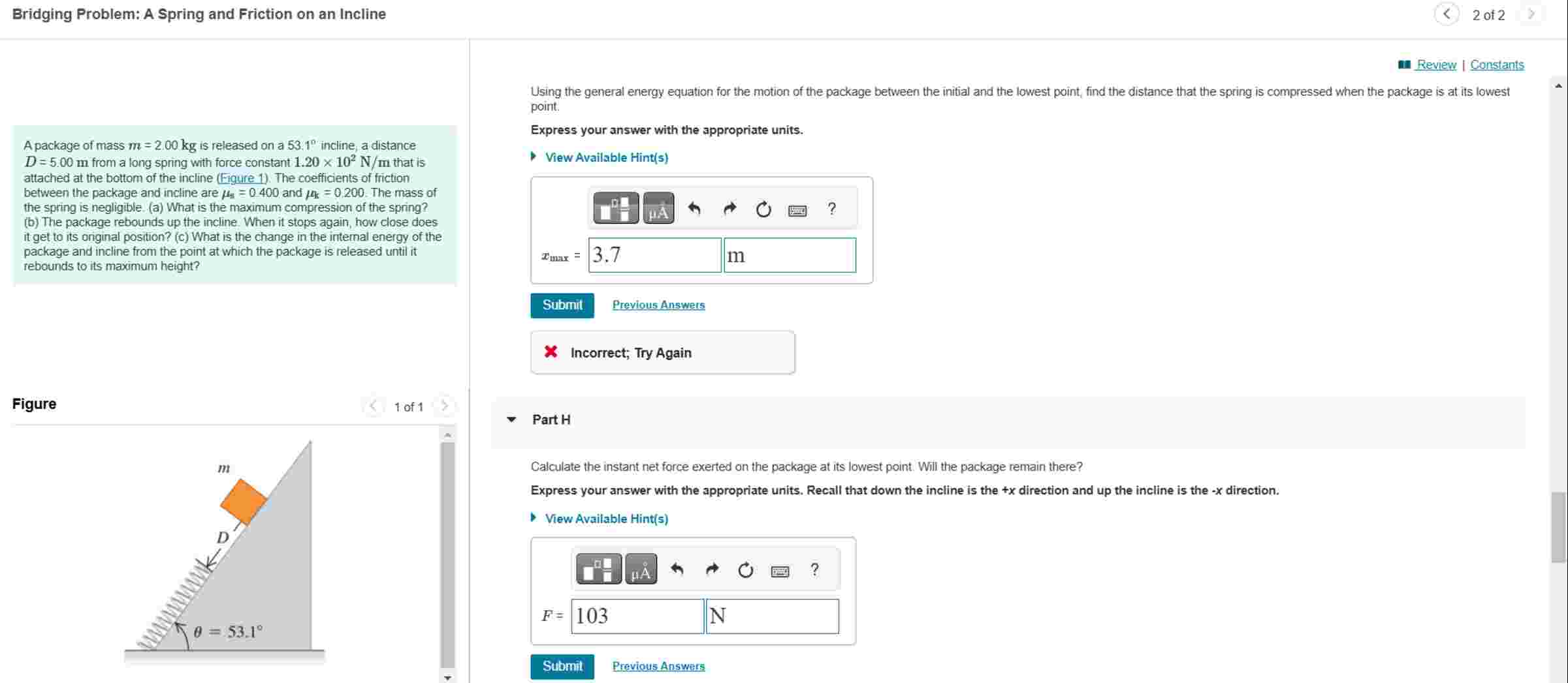 Using the general energy equation for the motion