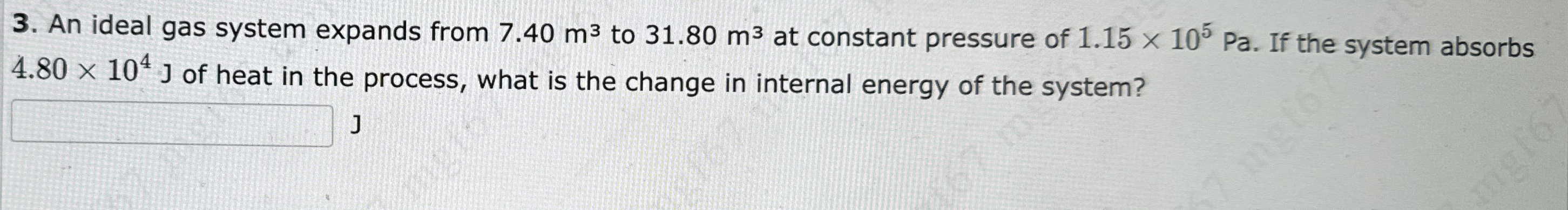 An ideal gas system expands from 7 . 4 0 m 3 to 3