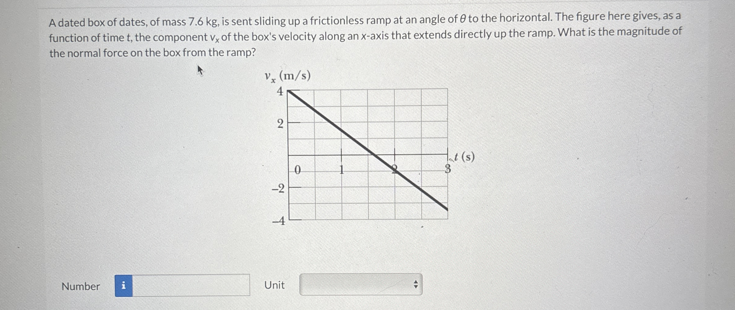 A dated box of dates, of mass 7 . 6 kg , is sent