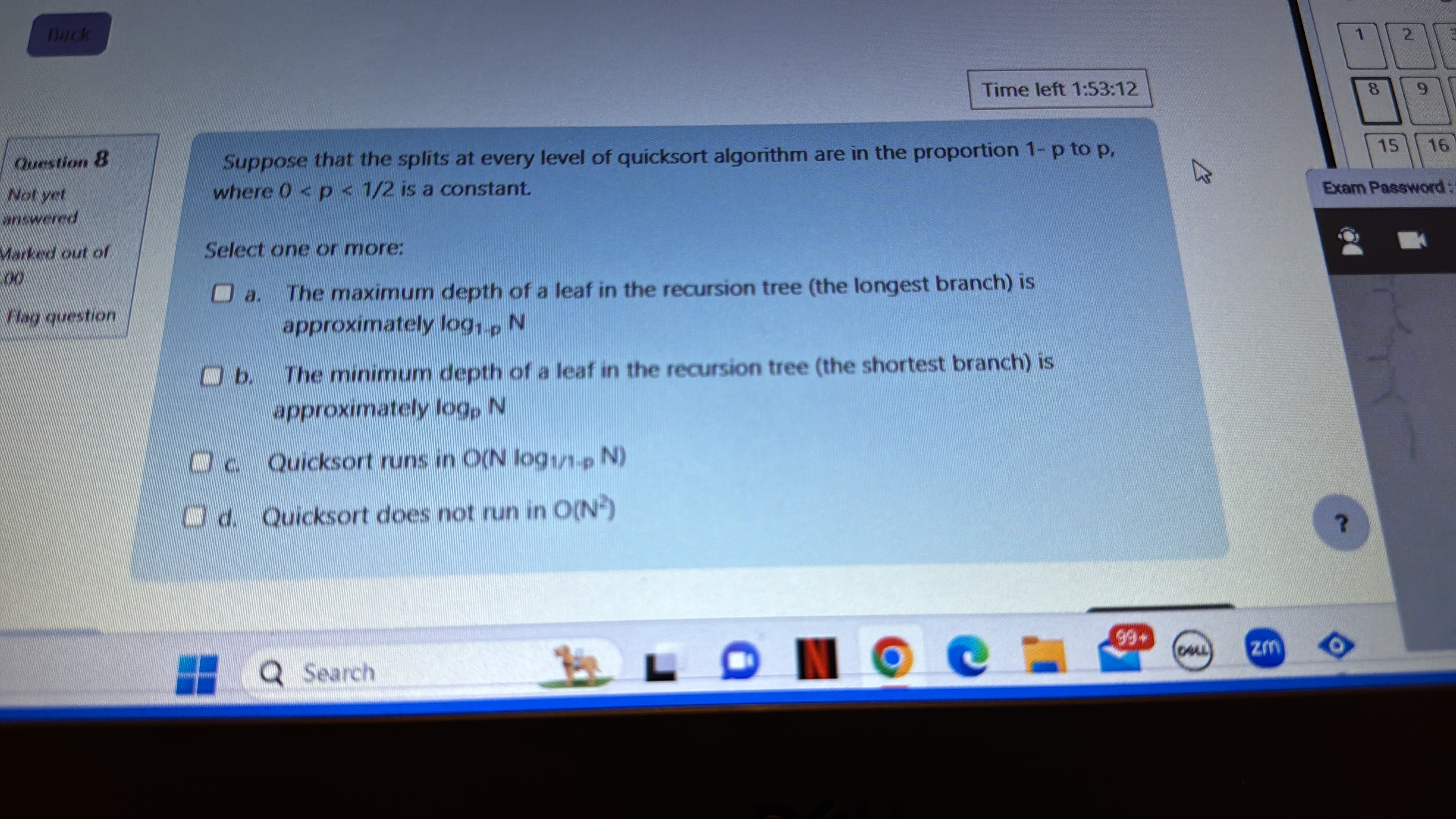 Dinck Time left 1 : 5 3 : 1 2 Ousstion 8 Notyet
