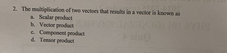The multiplication of two vectors that results in