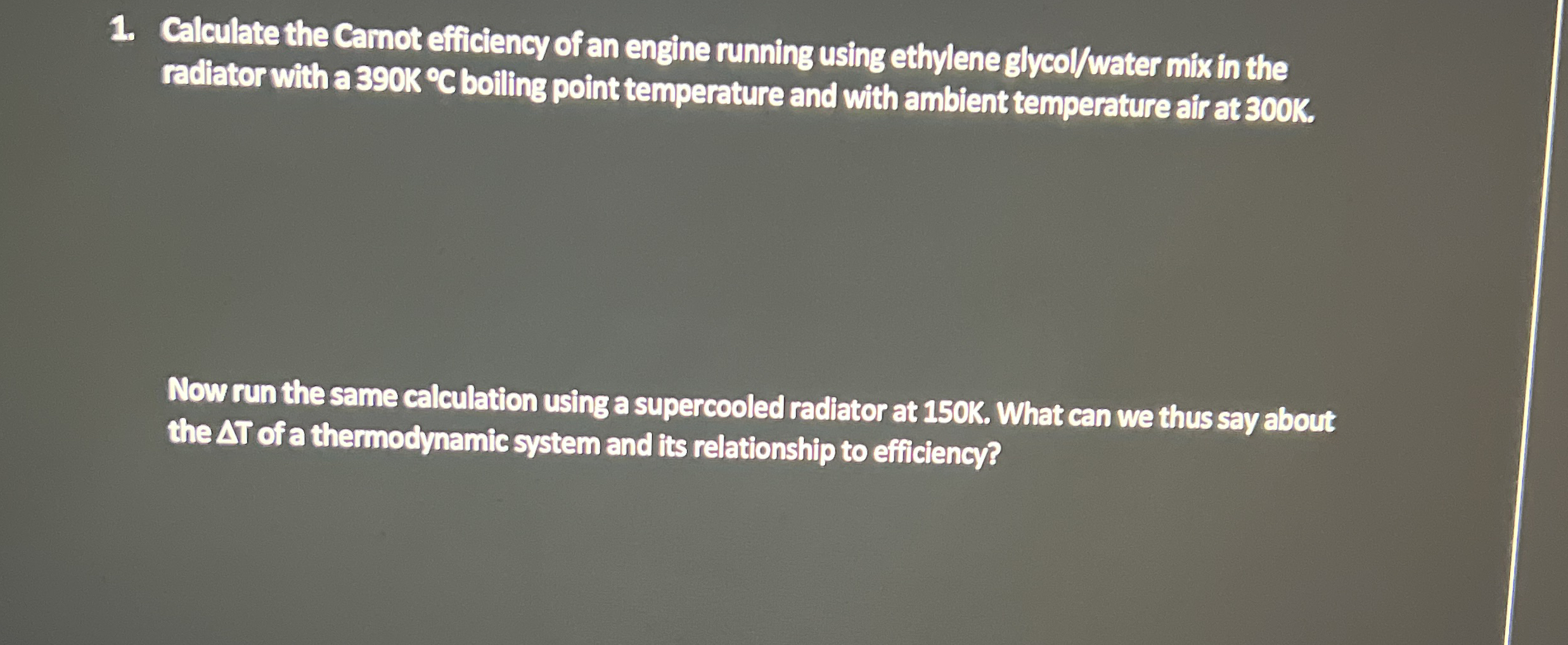 Calculate the Carnot efficiengy of an engine