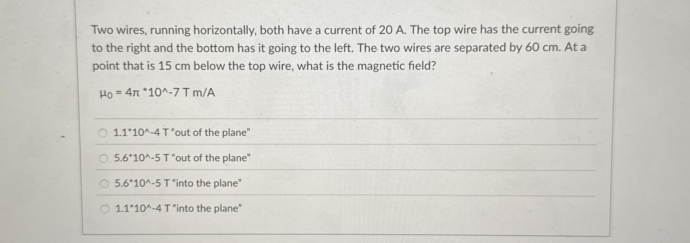Two wires, running horizontally, both have a