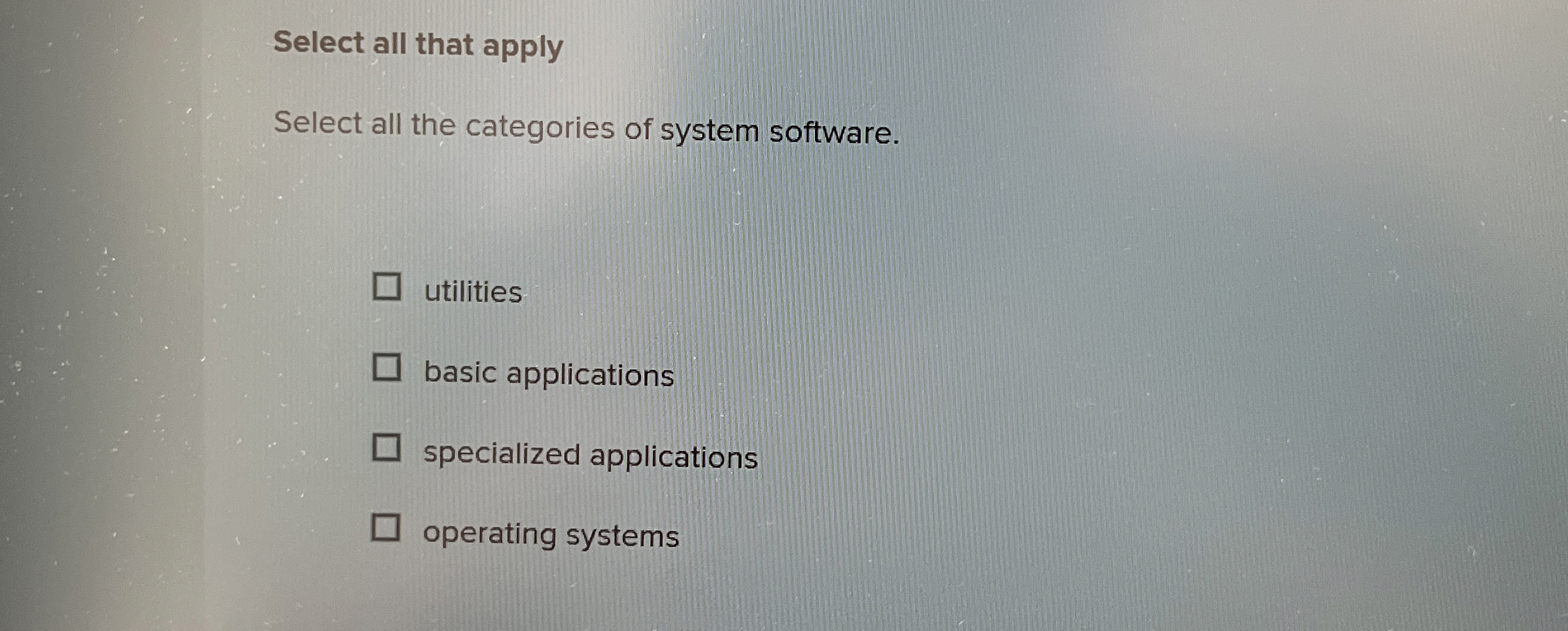 Select all that apply Select all the categories