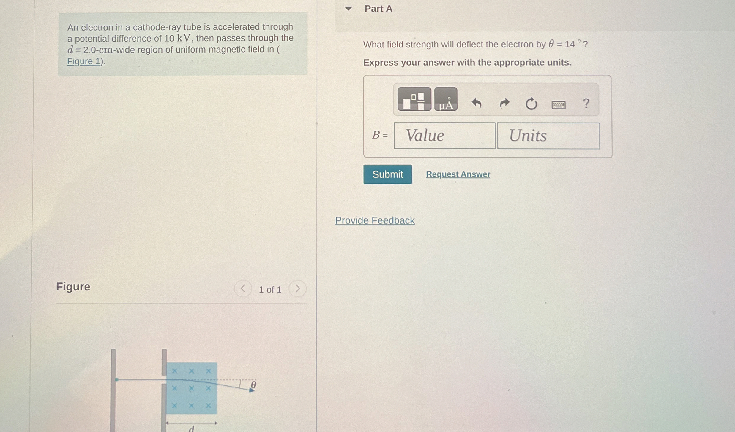 An electron in a cathode - ray tube is