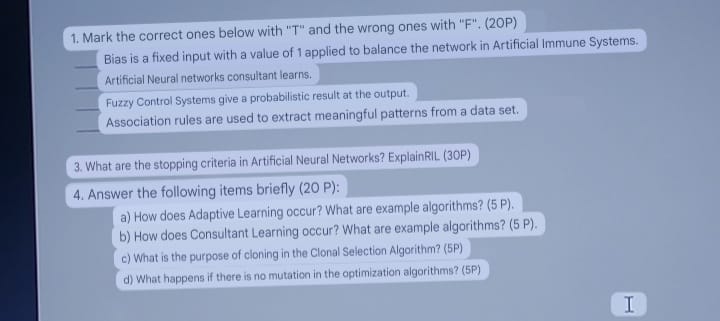 Mark the correct ones below with " T " and the
