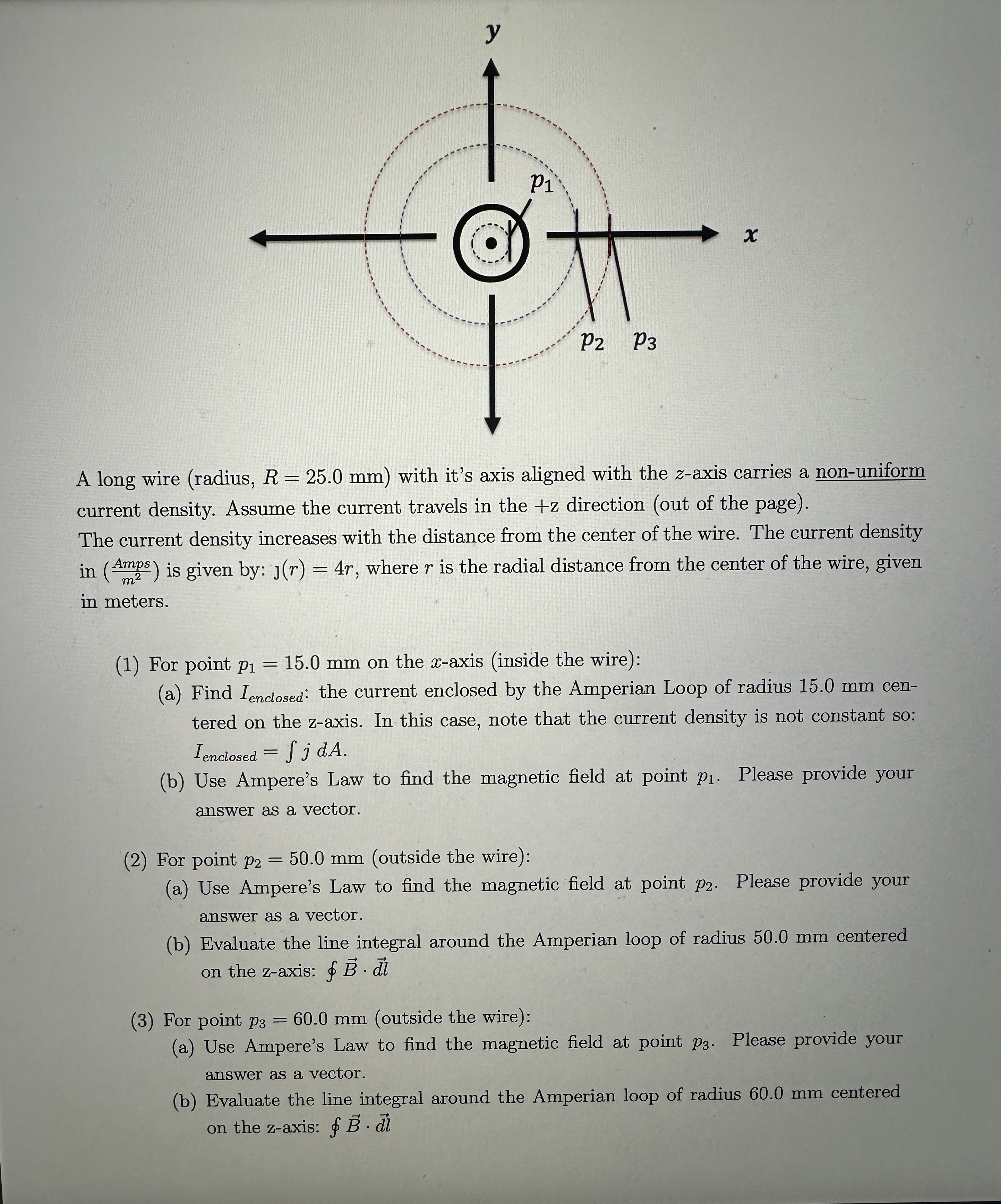A long wire ( radius , R = 2 5 . 0 m m ) with