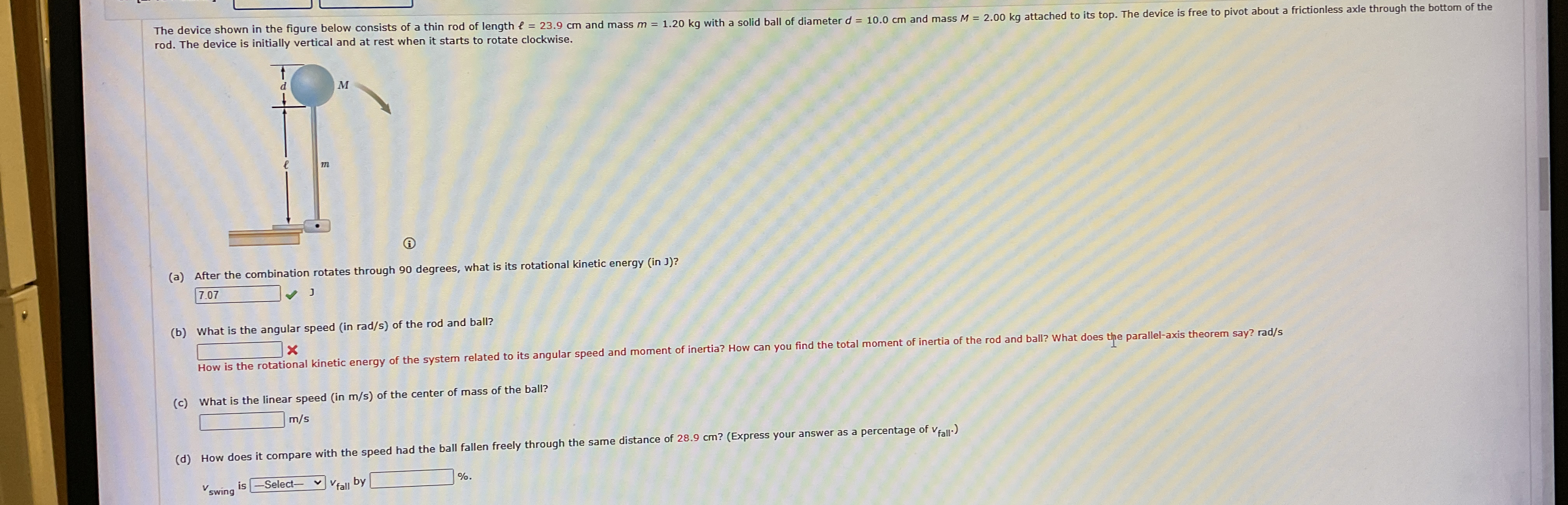 rod. The device is initially vertical and at rest