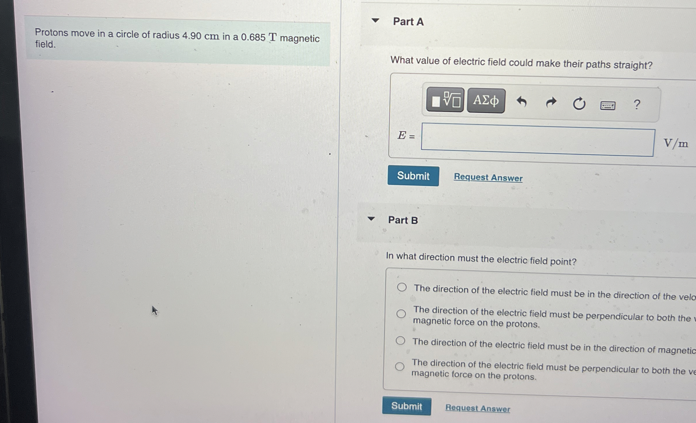 Protons move in a circle of radius 4 . 9 0 cm in