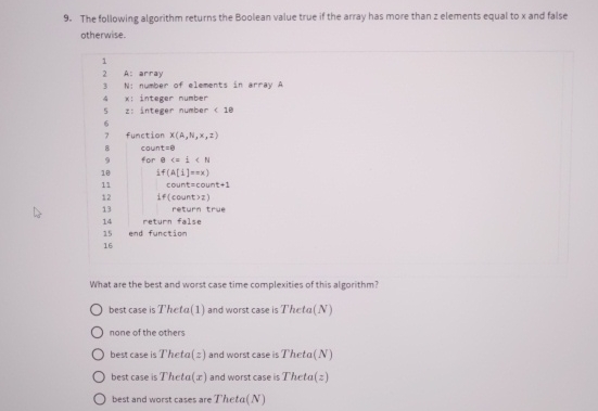 The following algorithm returns the Boolean value