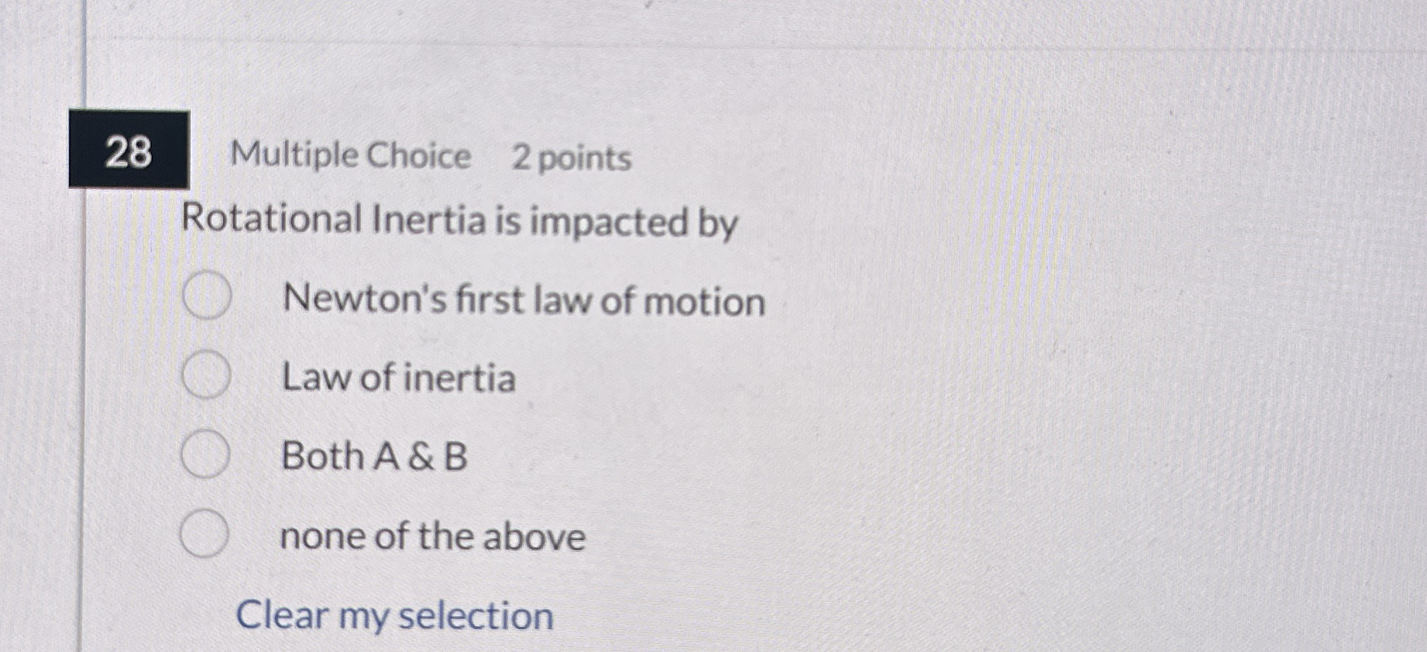 Multiple Choice 2 points Rotational Inertia is