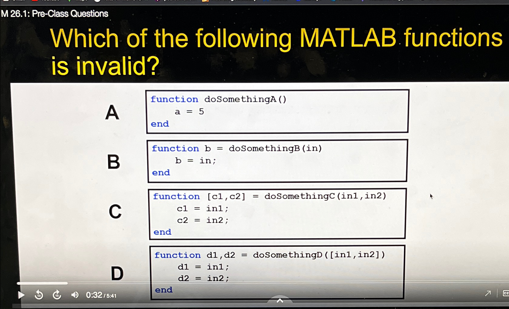 Which of the following MATLAB functions is