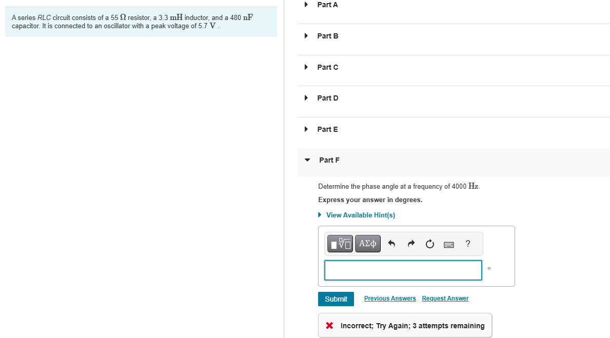 A series RLC circuit consists of a \ ( 5 5 \