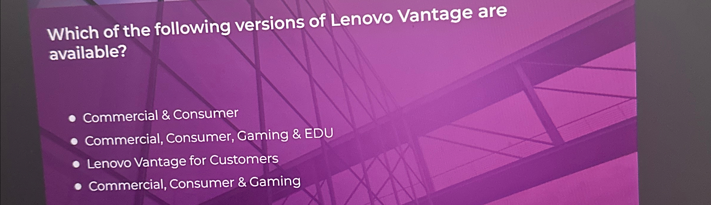 Which of the following versions of Lenovo Vantage
