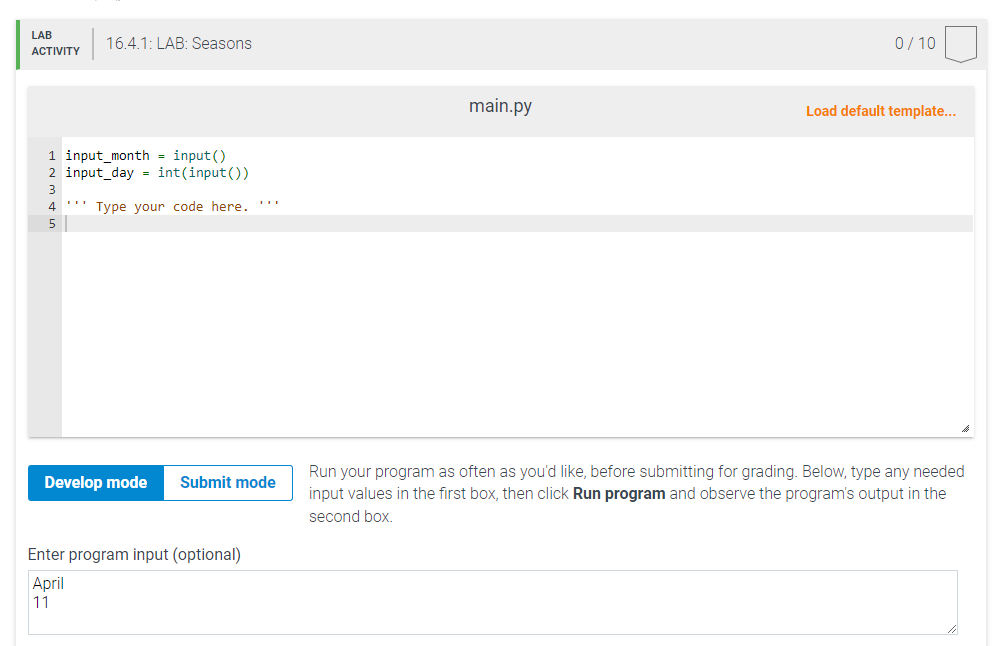 1 6 . 4 LAB: Seasons Write a program that takes a