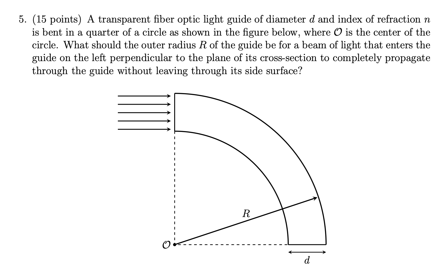 5 . ( 1 5 points ) A transparent fiber optic
