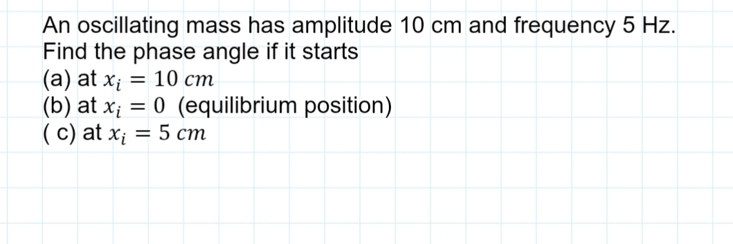 An oscillating mass has amplitude 1 0 cm and