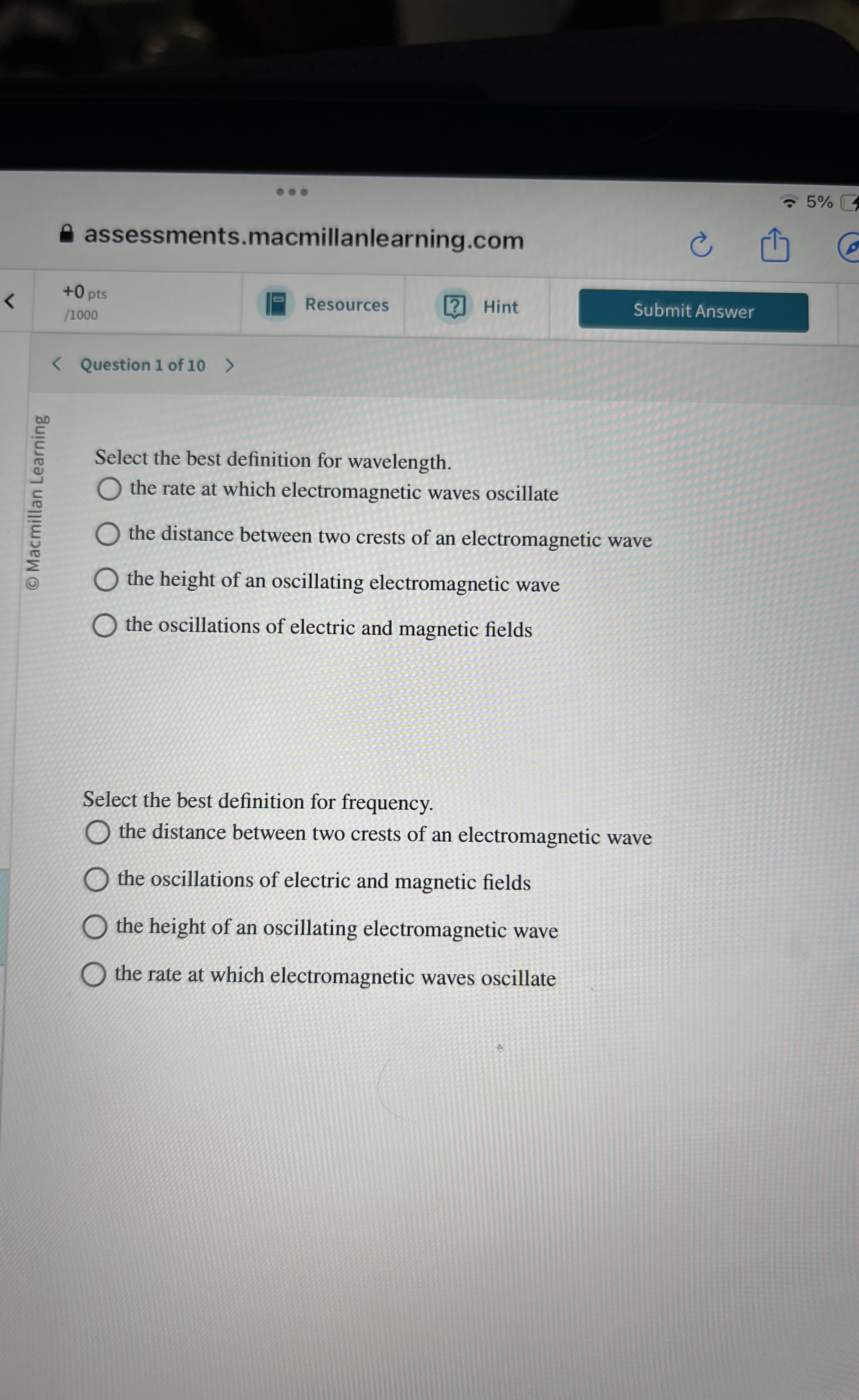 5 % assessments.macmillanlearning.com + 0 pts / 1