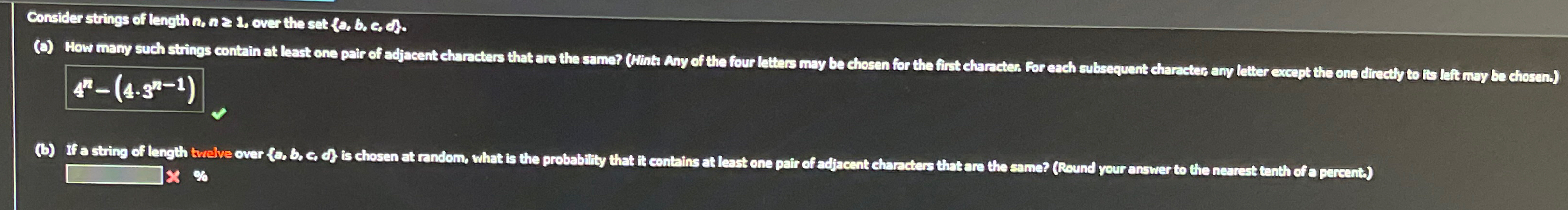 Consider strings of length a , n 1 , over the set