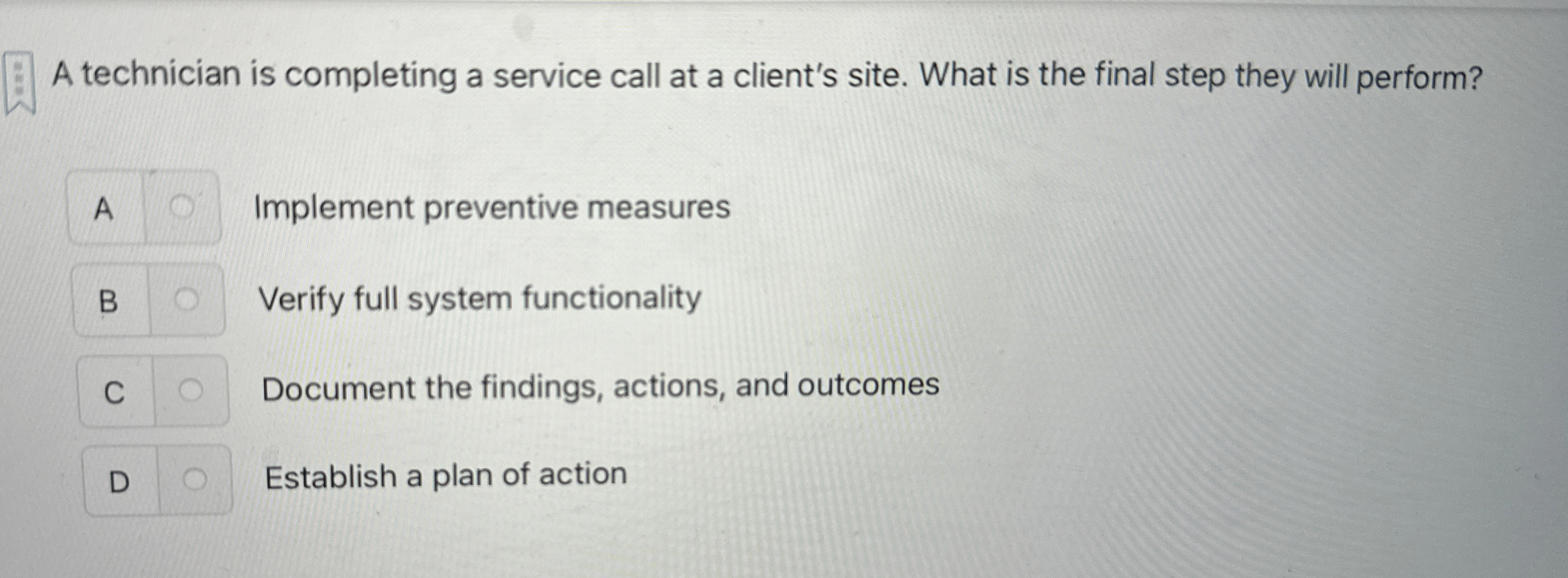 A technician is completing a service call at a